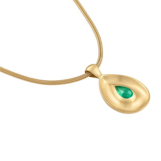 2.50ct Emerald Pear Cabochon Gong Pendant