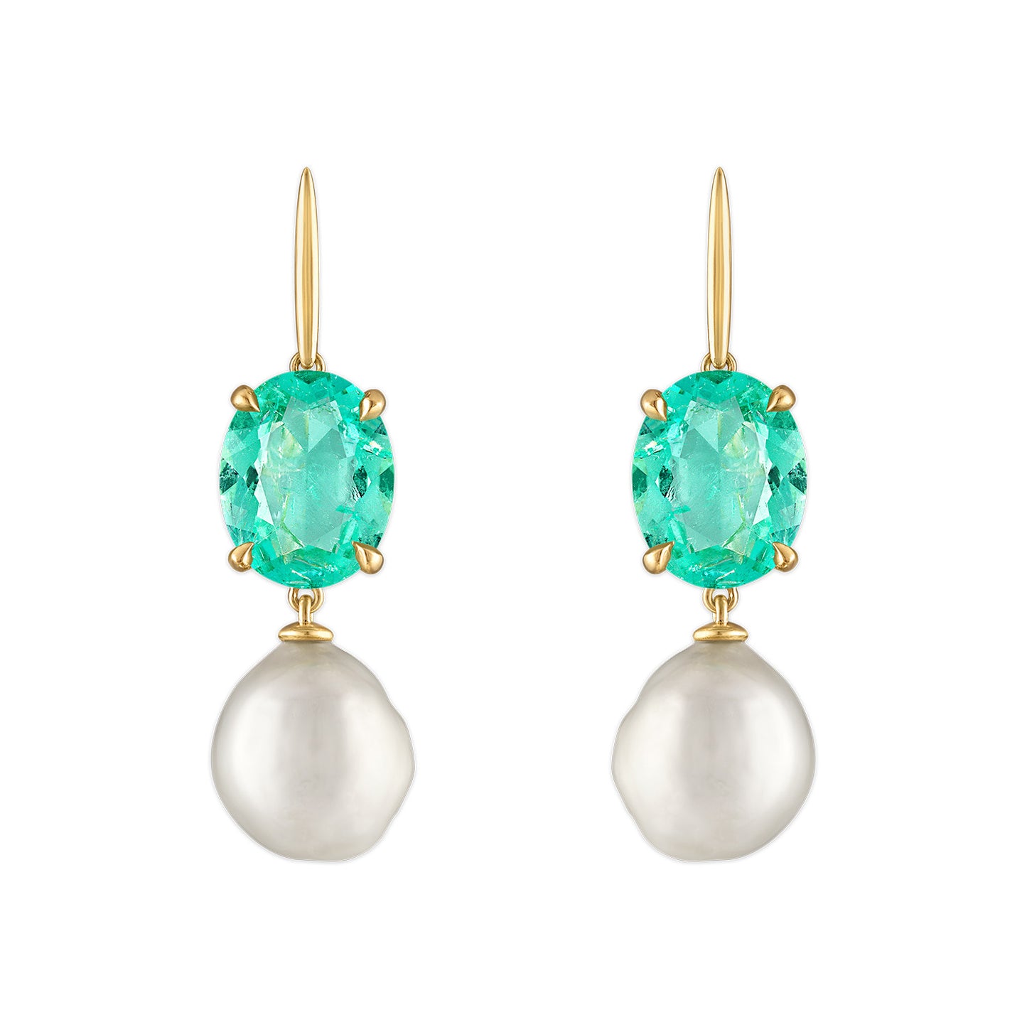 7.00ct Muzo Emerald and Baroque Pearl Liv Earrings