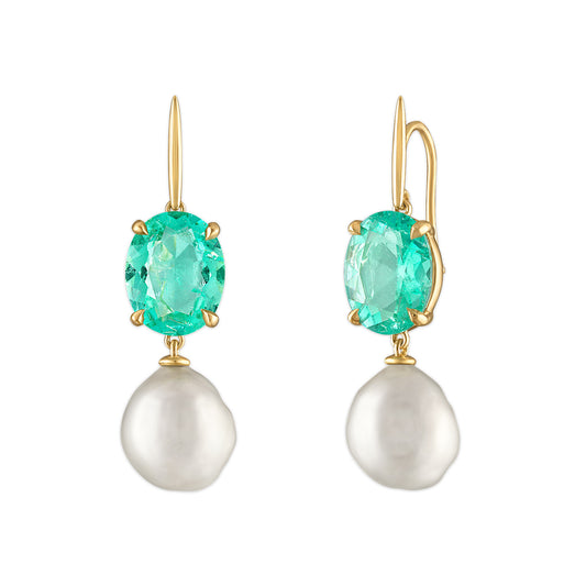 7.00ct Muzo Emerald and Baroque Pearl Liv Earrings