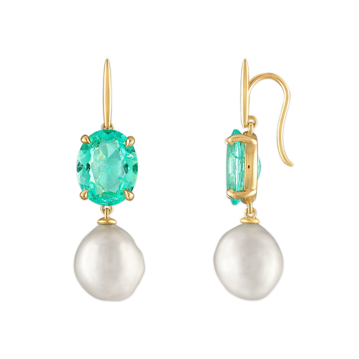 7.00ct Muzo Emerald and Baroque Pearl Liv Earrings