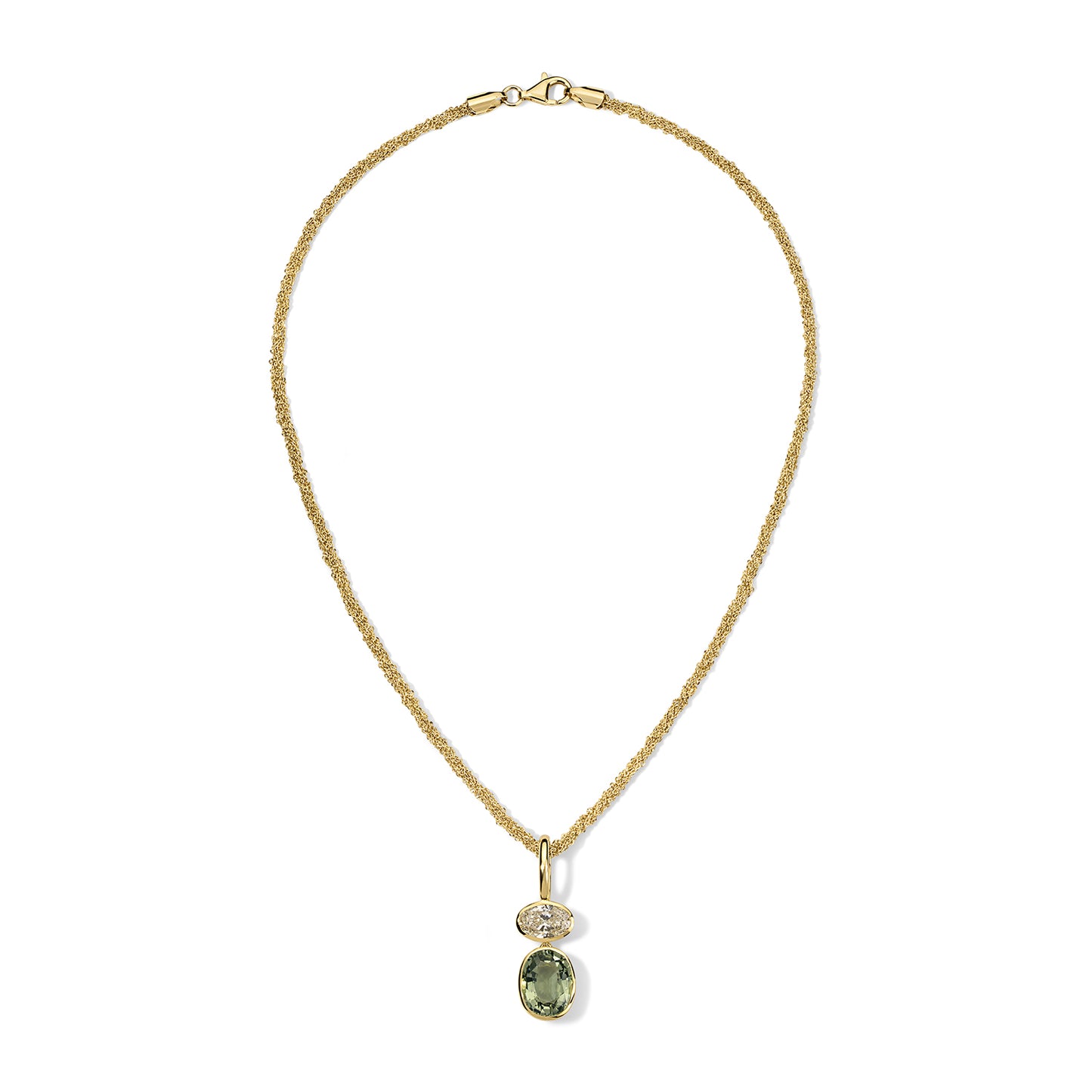 Louise Pendant 1.51ct Oval Diamond and 3.18ct Green Tourmaline Oval