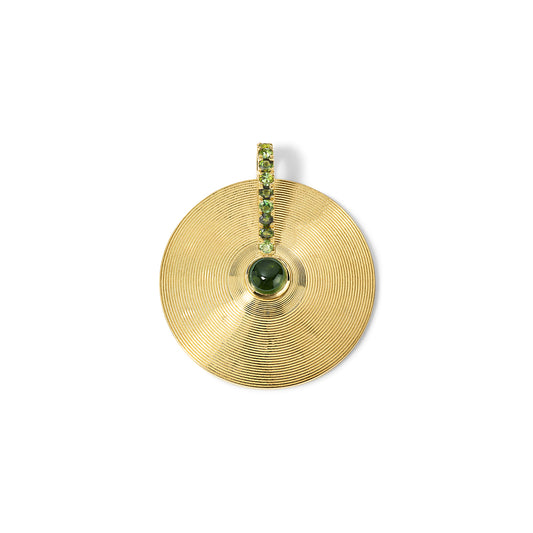 Medium Cymbal Pendant - Green Tourmaline Cabochon