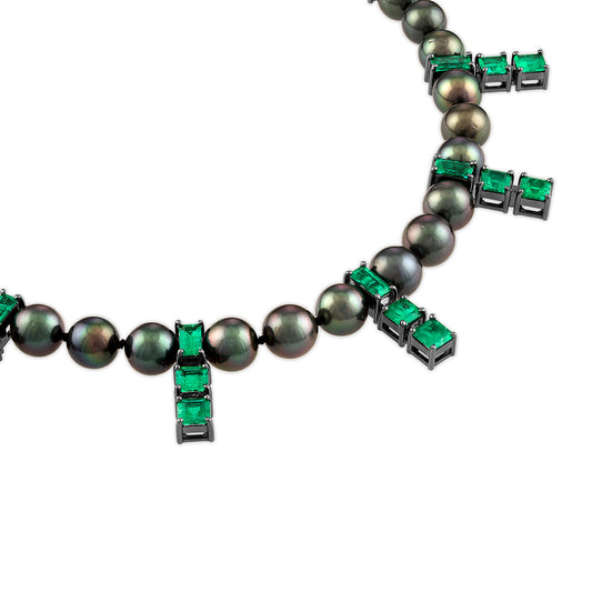 8.10ct Muzo Emerald and Tahitian Pearl Nina Necklace