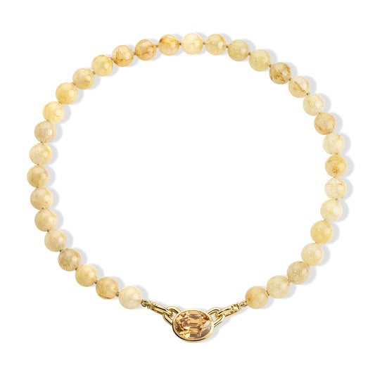 Rutilated Quartz Beaded Necklace with Champagne Zircon Atha Center Piece