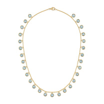 Gold necklace with Aquamarines on a white background