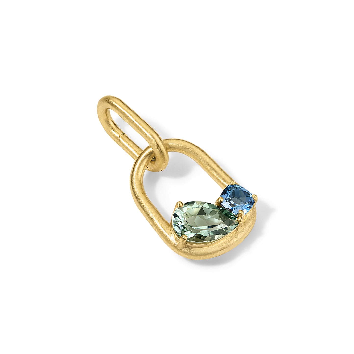 Form Duo Pendant Prasiolite Pear and Aquamarine Cushion