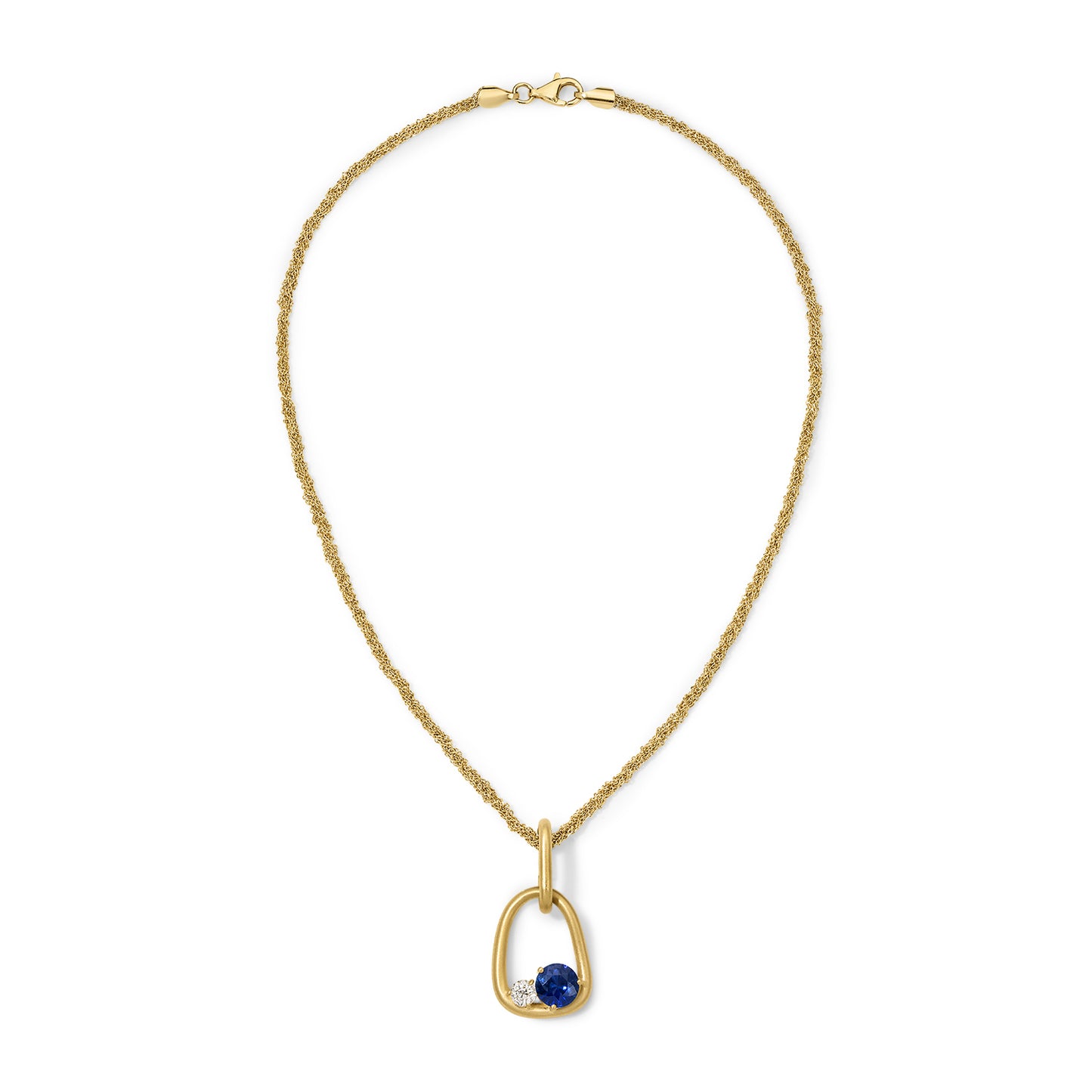 Form Duo Pendant Blue Sapphire Round and Old Mine Diamond