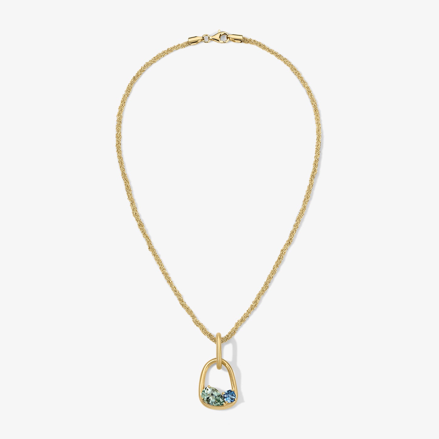 Form Duo Pendant Prasiolite Pear and Aquamarine Cushion
