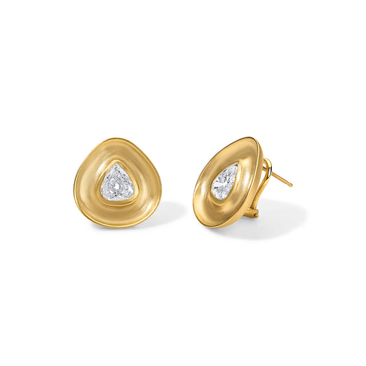 3.59ct Antique Pear Diamond Gong Studs