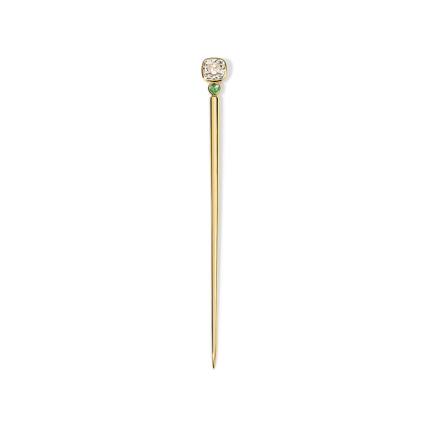 Lady Hair Stick 3.24ct Old Mine Diamond and Green Tourmaline