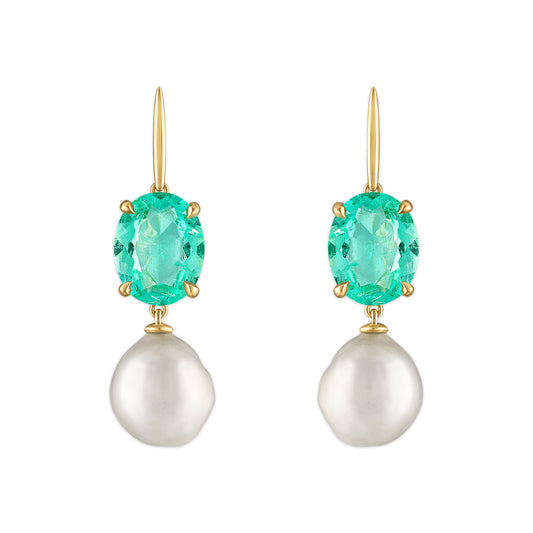 7.00ct Muzo Emerald and Baroque Pearl Liv Earrings