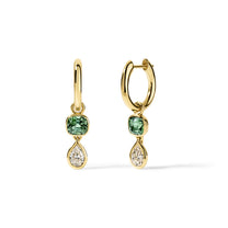 Louise Hoops 1.29tcw Green Tourmaline Cushion and 0.75tcw Pear Diamonds