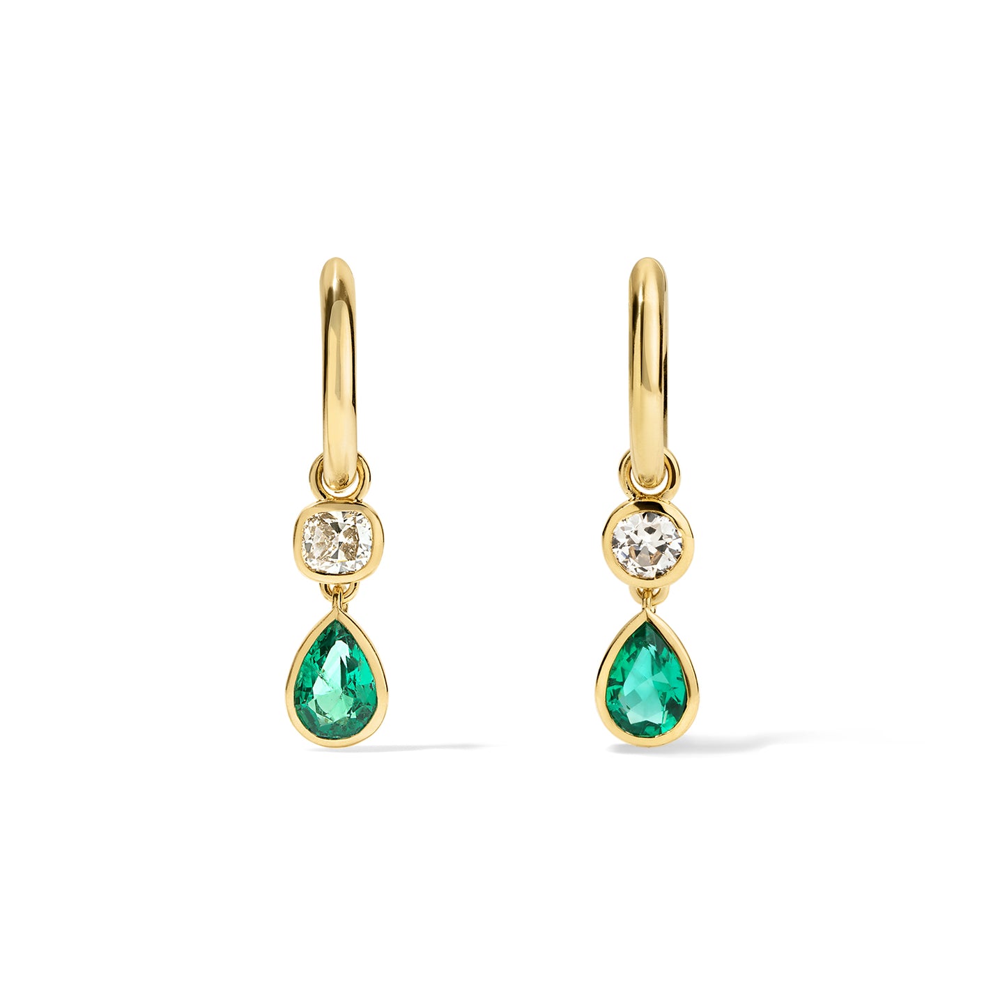 Louise Hoops 0.60tcw Diamonds and 1.25tcw Emerald Pears