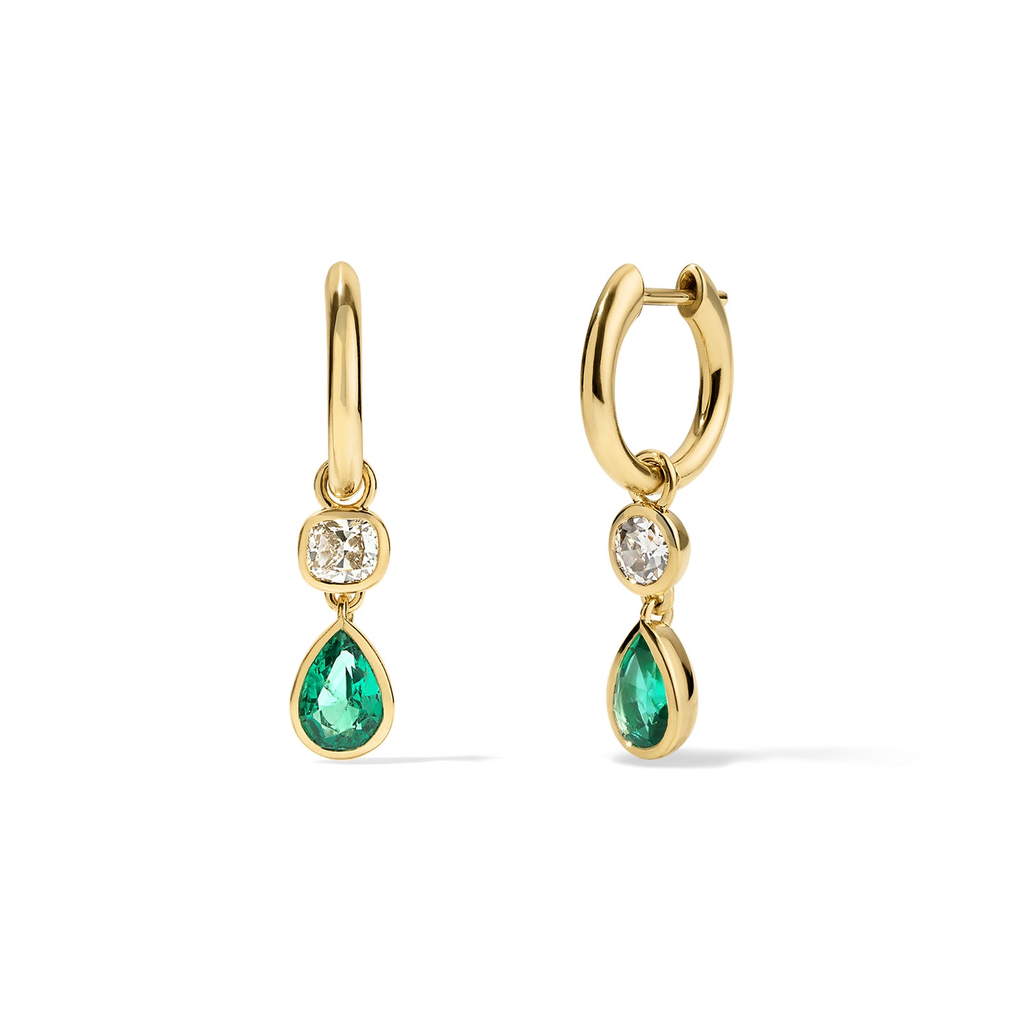 Louise Hoops 0.60tcw Diamonds and 1.25tcw Emerald Pears