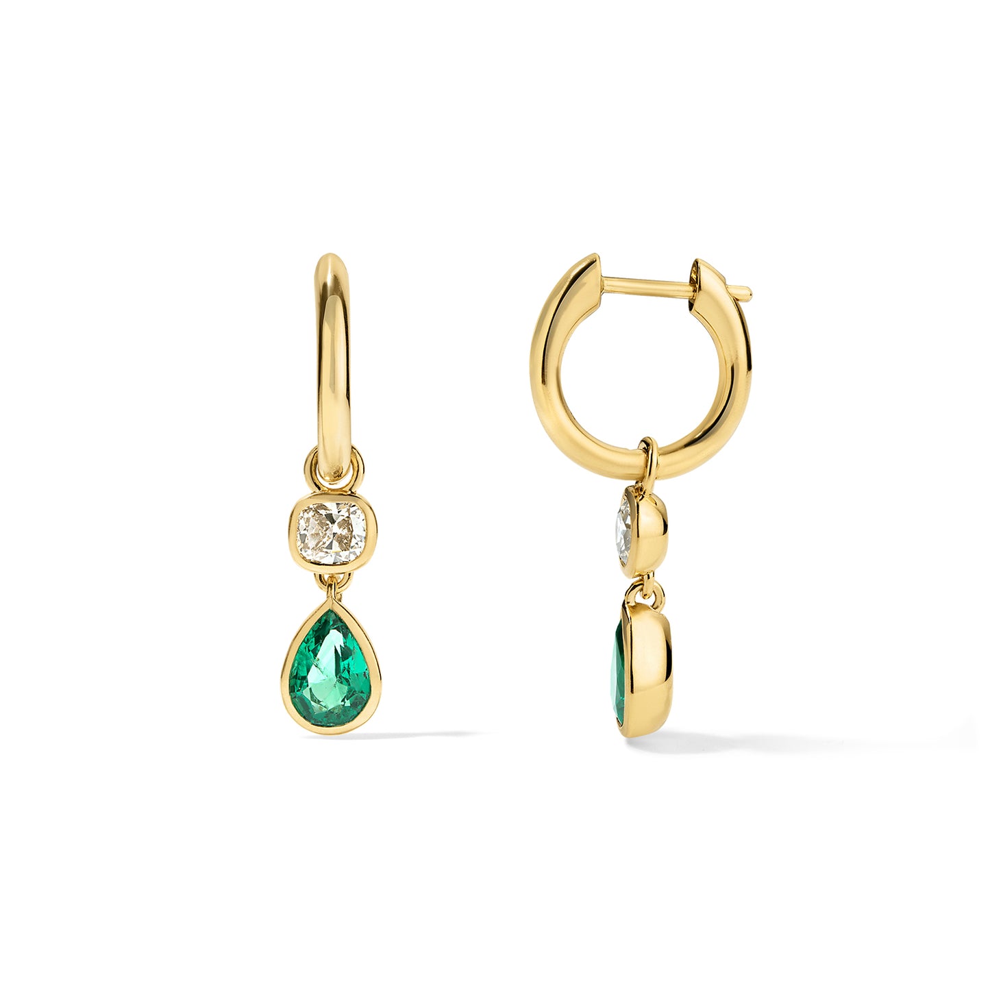 Louise Hoops 0.60tcw Diamonds and 1.25tcw Emerald Pears