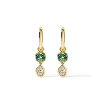 Louise Hoops 1.29tcw Green Tourmaline Cushion and 0.75tcw Pear Diamonds