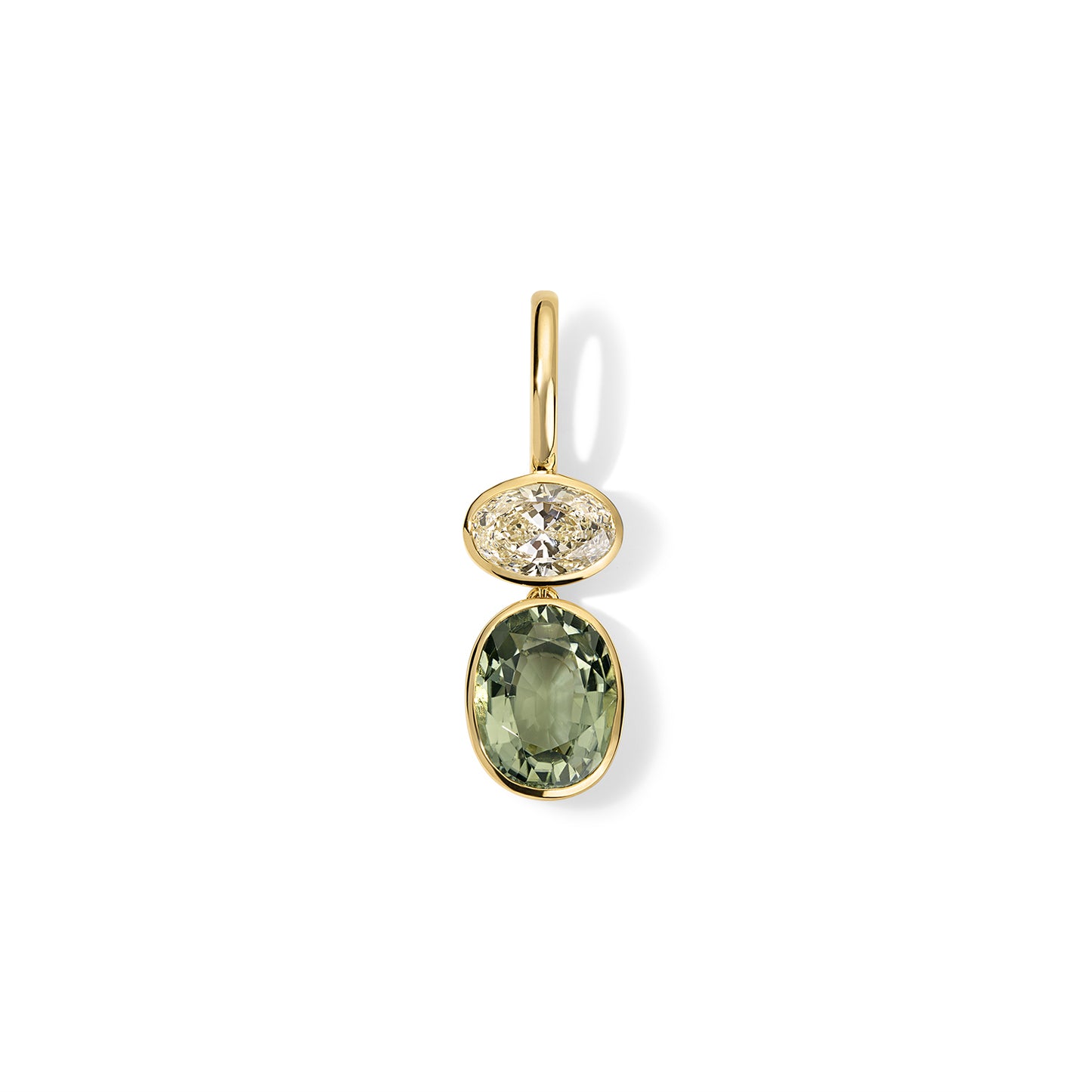 Louise Pendant  1.51ct Oval Diamond and 3.18ct Green Tourmaline Oval