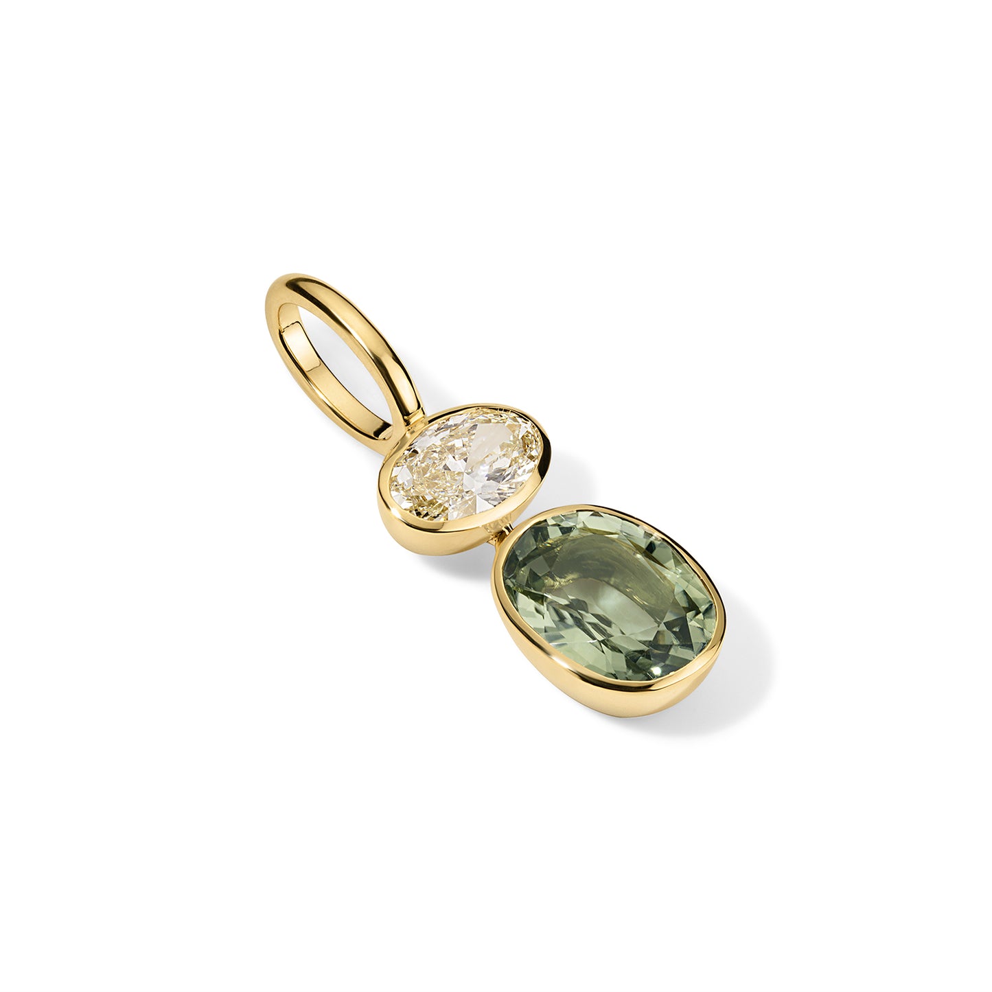 Louise Pendant  1.51ct Oval Diamond and 3.18ct Green Tourmaline Oval