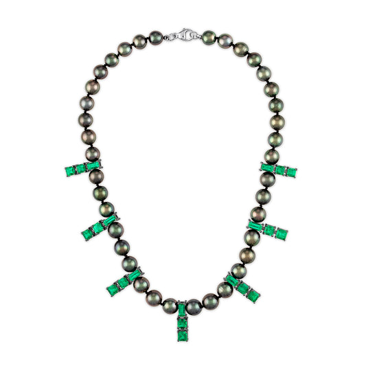 8.10ct Muzo Emerald and Tahitian Pearl Nina Necklace