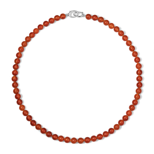 Silver Red Agate Beaded Necklace